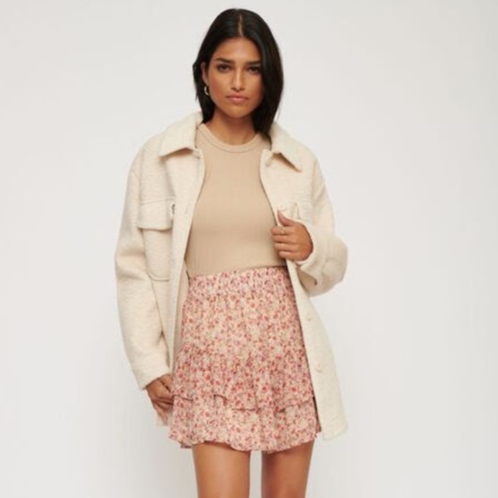 Dynamite Pink and Orange Ruffled Skater Mini Skirt